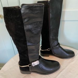 Black suede and leather equestrian boot